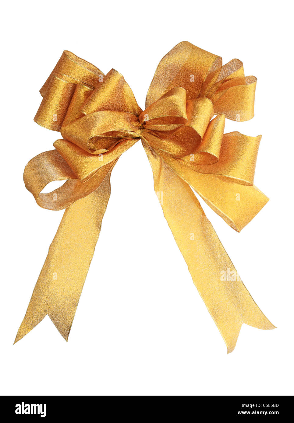 gold decorative fabric bow isolated on white Stock Photo