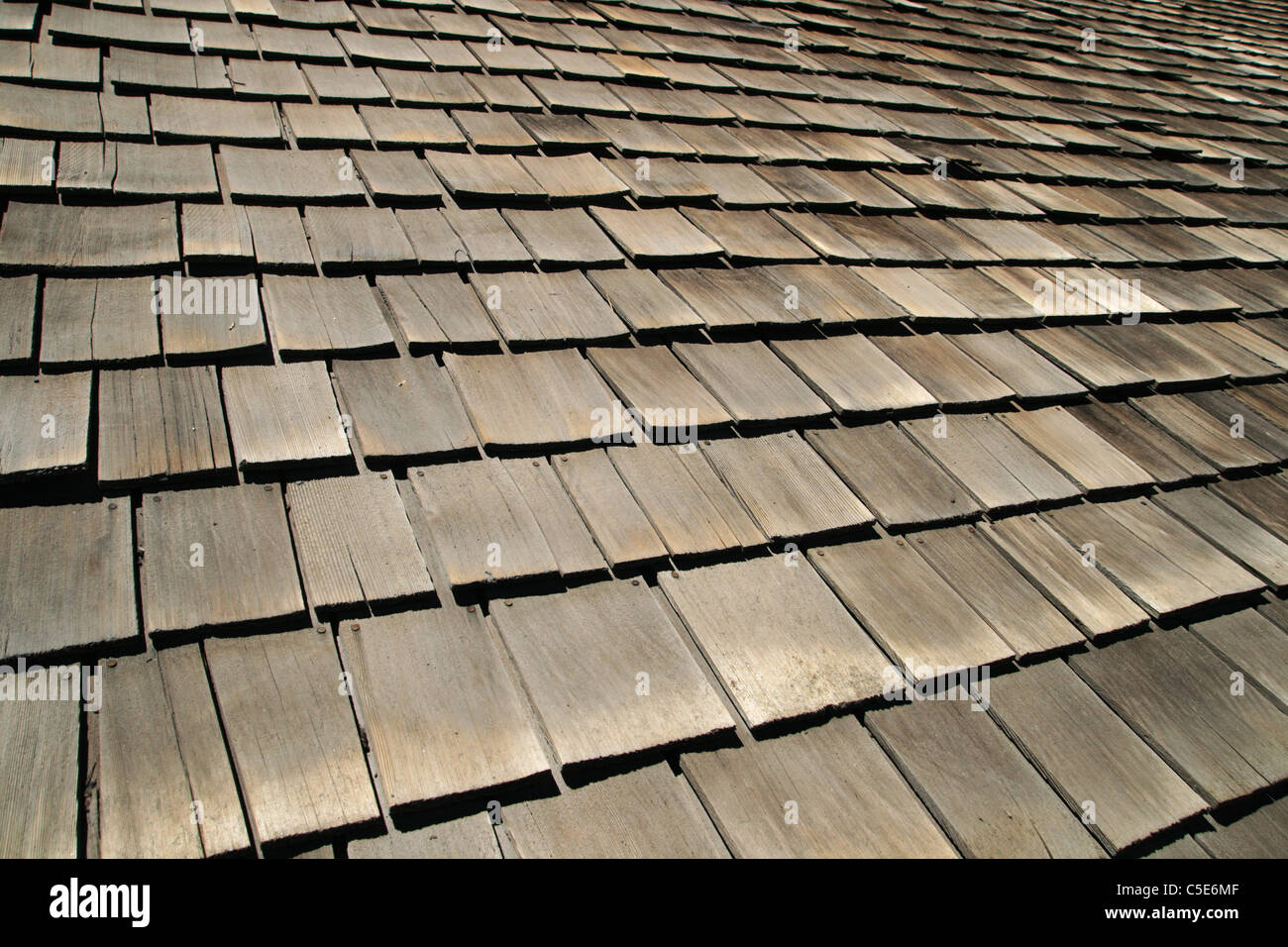 horizontal background image of old gray roof shingles Stock Photo