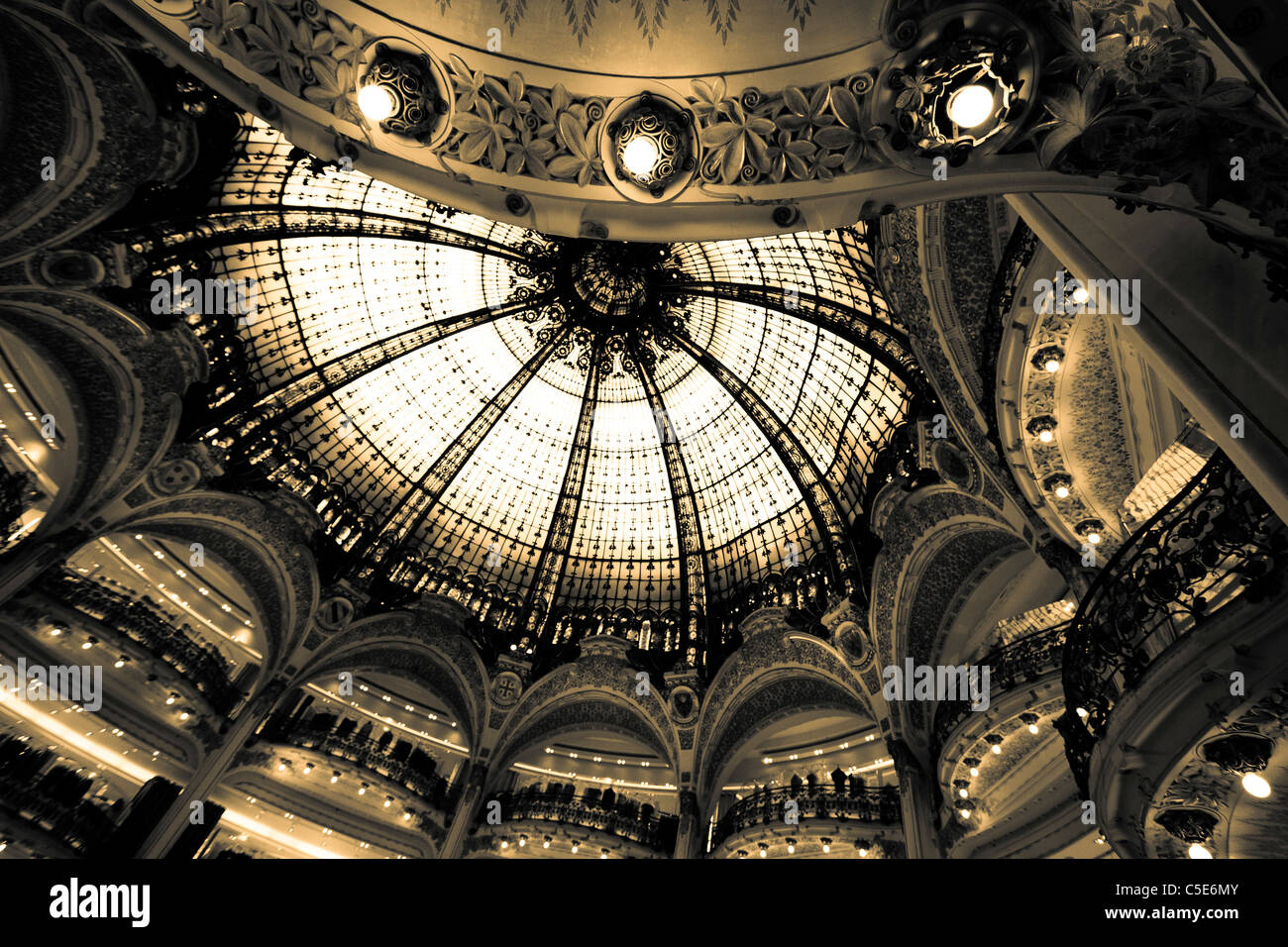 The ornate roof at the Galerie Lafayette, Paris, France. Stock Photo