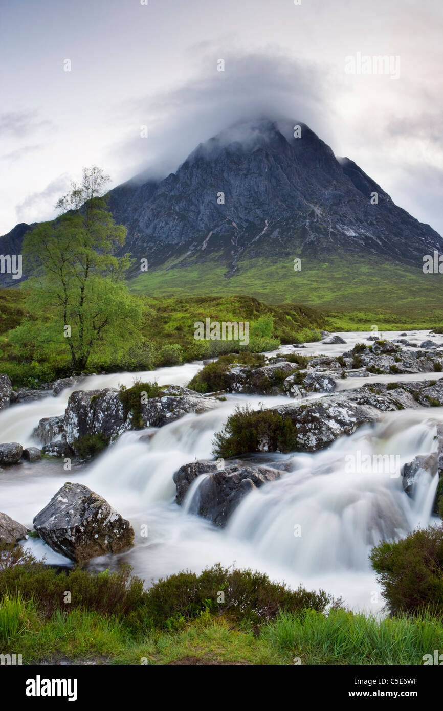 Buachaille Etive Mor and River Coupall, Highland, Scotland, UK. Stock Photo