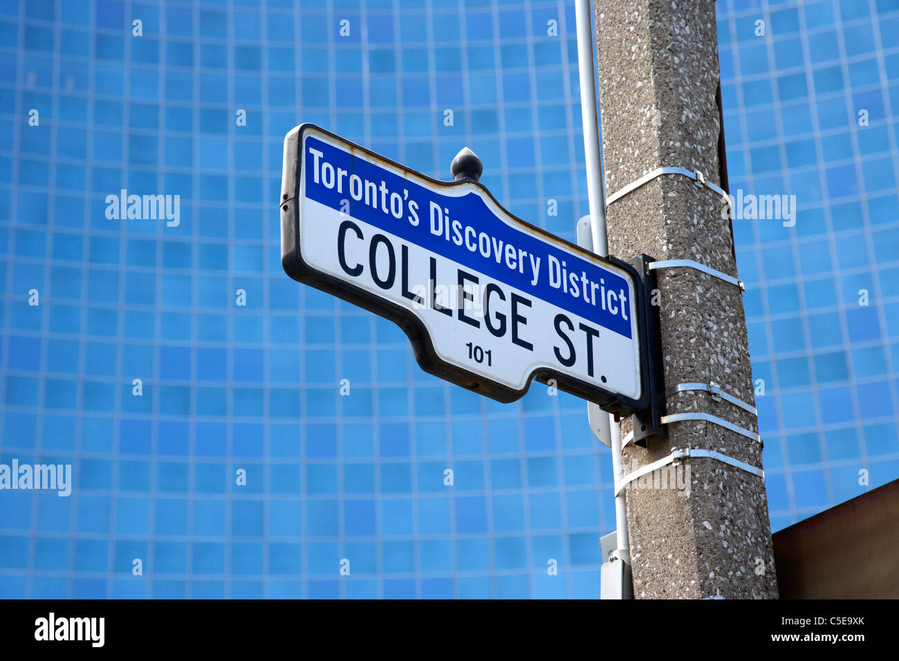 toronto's discovery district college street sign in front of the ontario power generation opg building toronto ontario canada Stock Photo