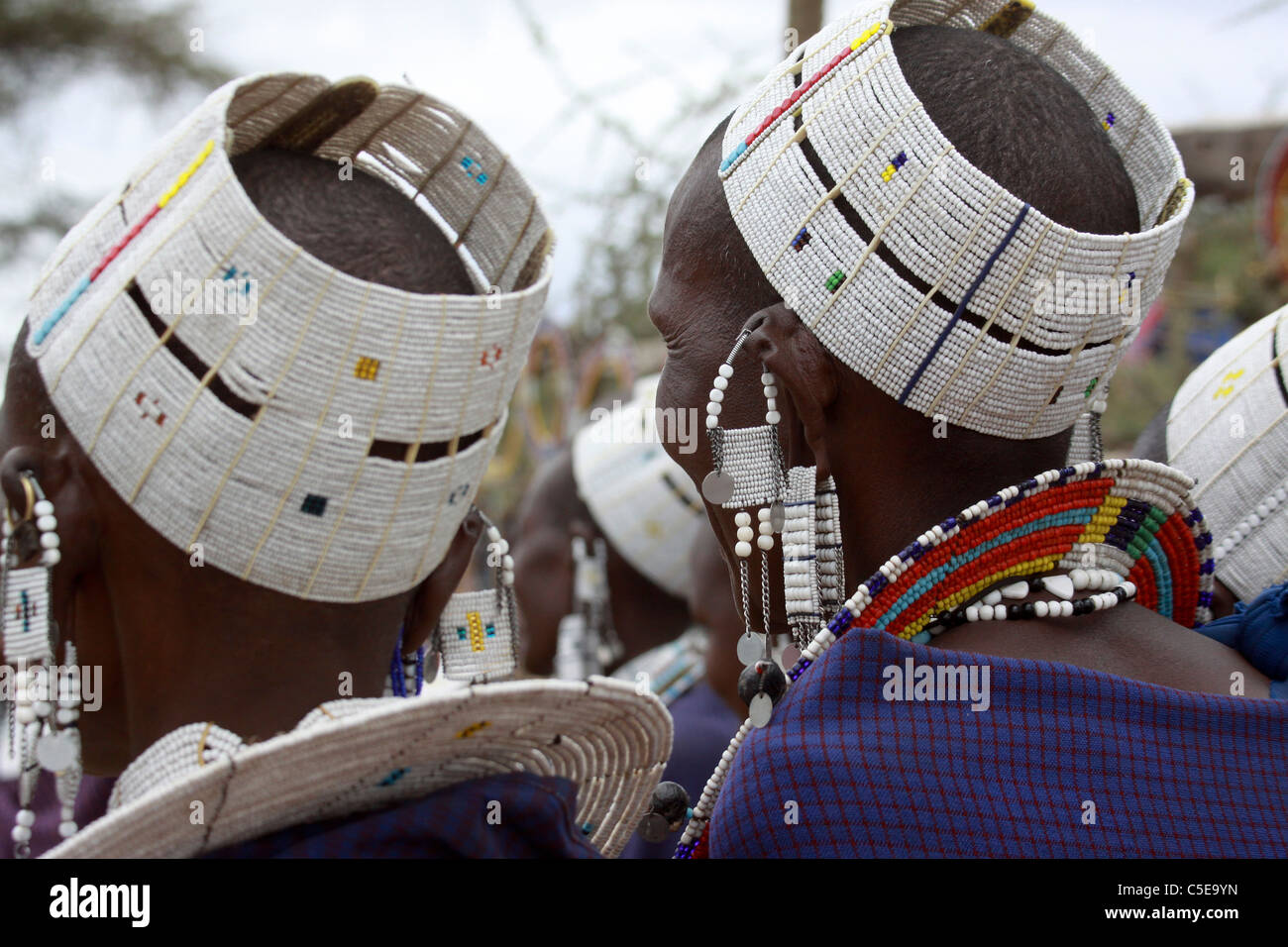 Africa, Tanzania, Maasai tribe an ethnic group of semi-nomadic people Traditional head dress Stock Photo