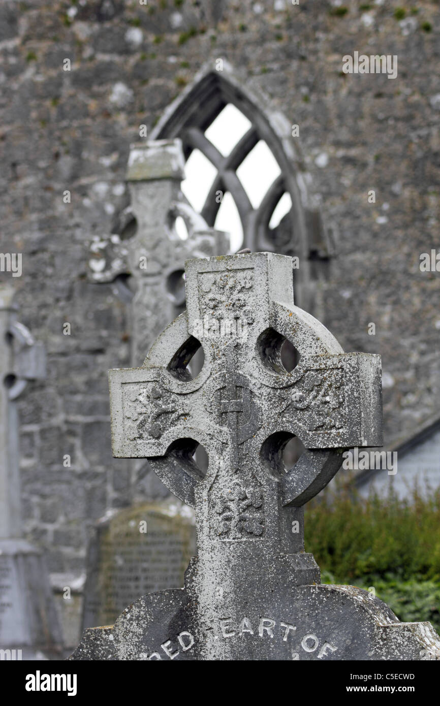 Gravestone, Kilmacduagh Monastery, County Galway, Ireland Stock Photo