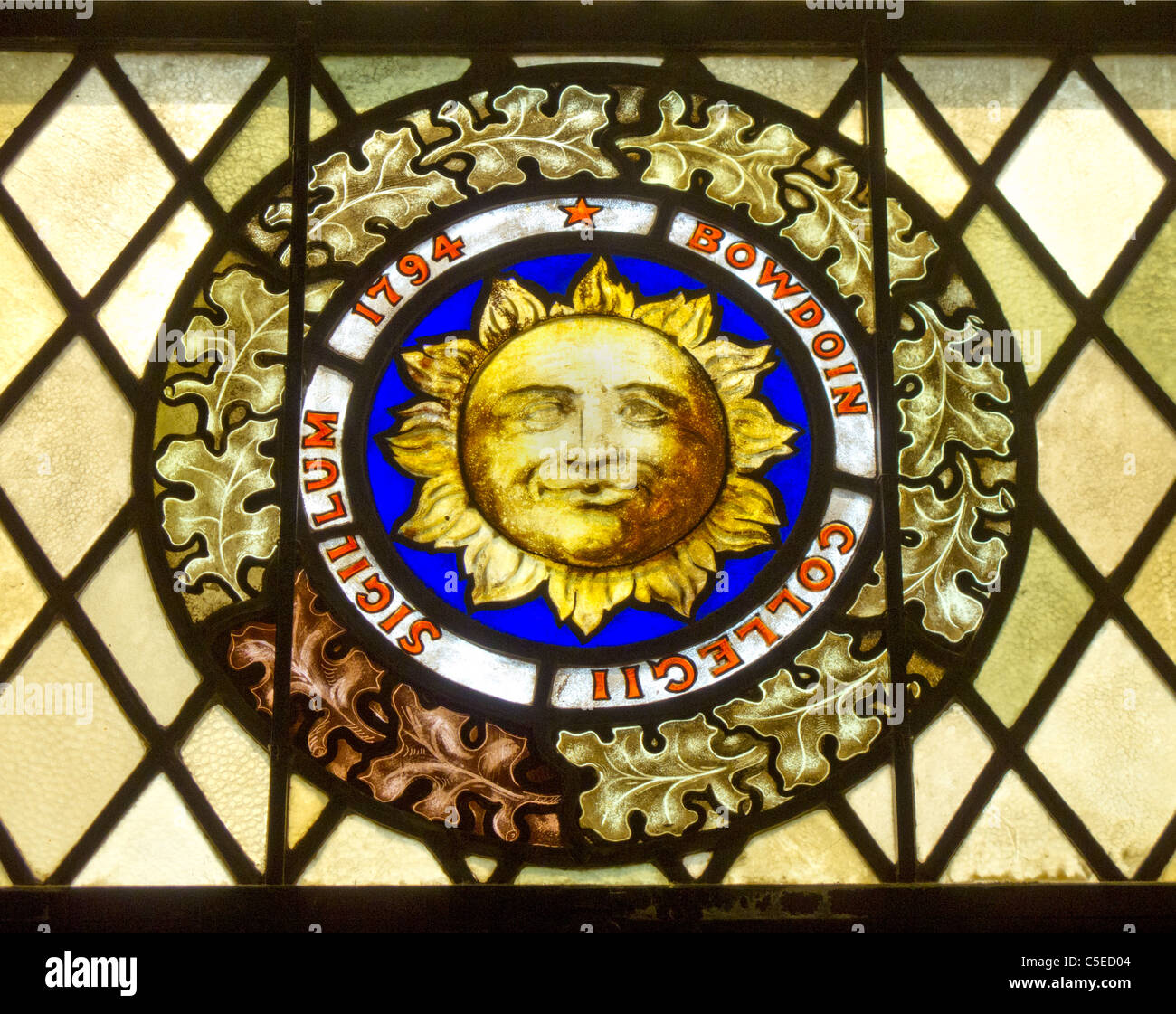 Bowdoin College stained glass window seal Stock Photo Alamy
