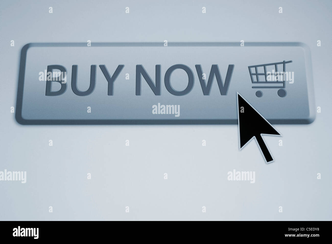 ONLINE SHOPPING BUY NOW BUTTON on a computer screen Stock Photo