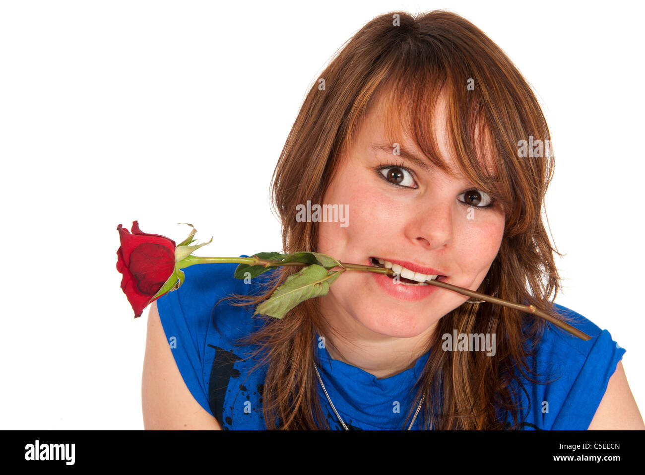 Portrait of an attractive girl with red rose Stock Photo - Alamy