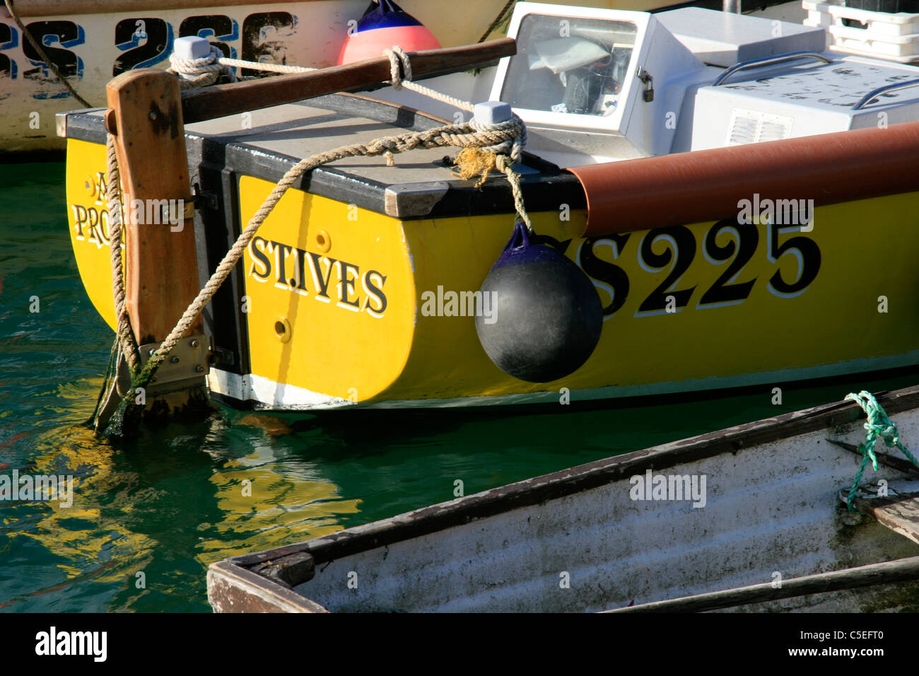 Yellow Fishing Boat, St Ives, Cornwall. Photograph by Kim Craig. Stock Photo