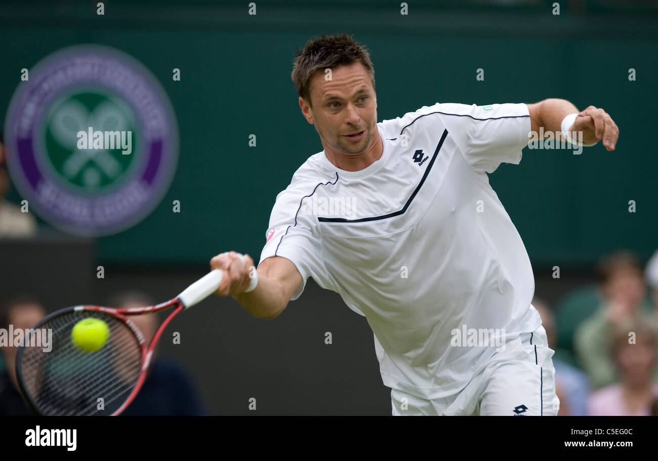 Robin Soderling (SWE) in action during the 2011 Wimbledon Tennis Championships  Stock Photo
