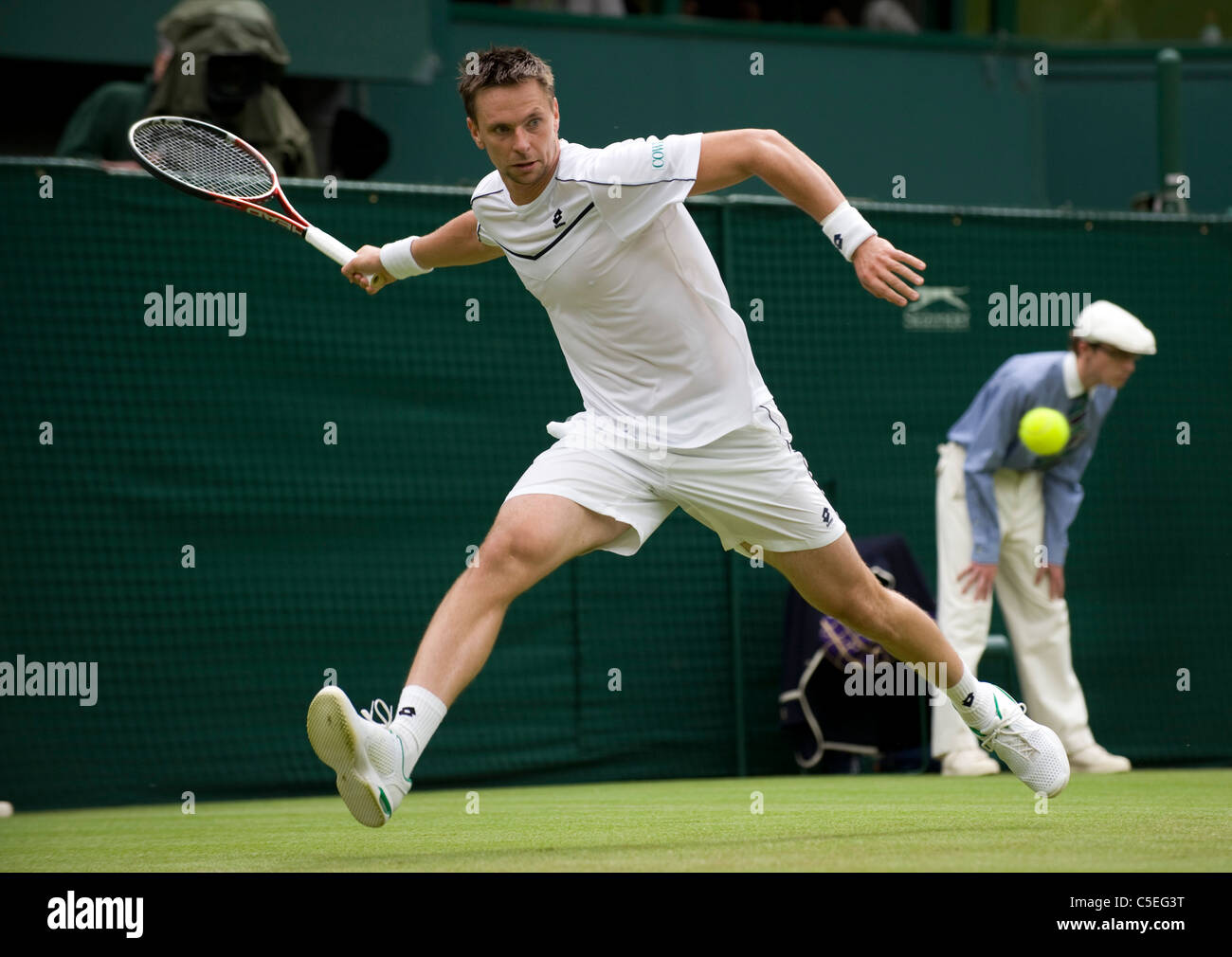 Robin Soderling (SWE) in action during the 2011 Wimbledon Tennis Championships  Stock Photo