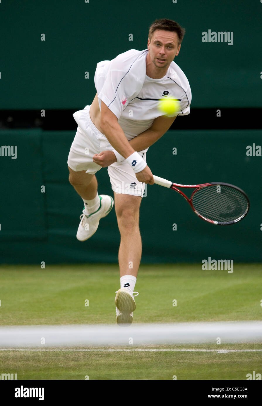Robin Soderling (SWE) in action during the 2011 Wimbledon Tennis Championships  Stock Photo