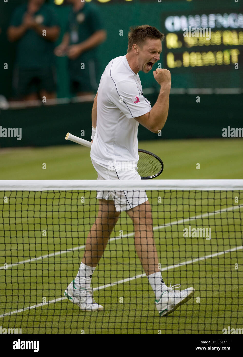 Robin Soderling (SWE) in action during the 2011 Wimbledon Tennis Championships Stock Photo