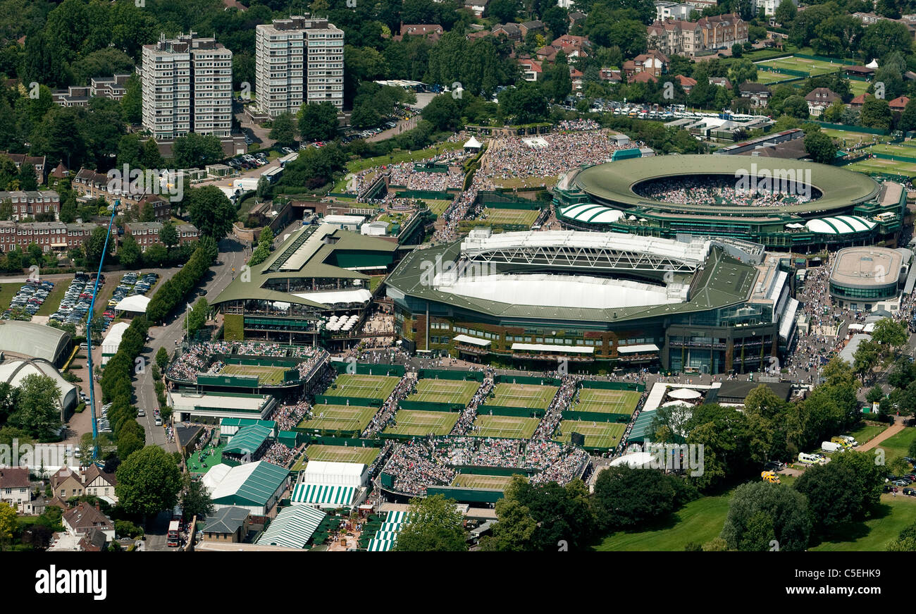 Aerial view of the All England Lawn Tennis Club during play at the 2011 Wimbledon Tennis Championships Stock Photo