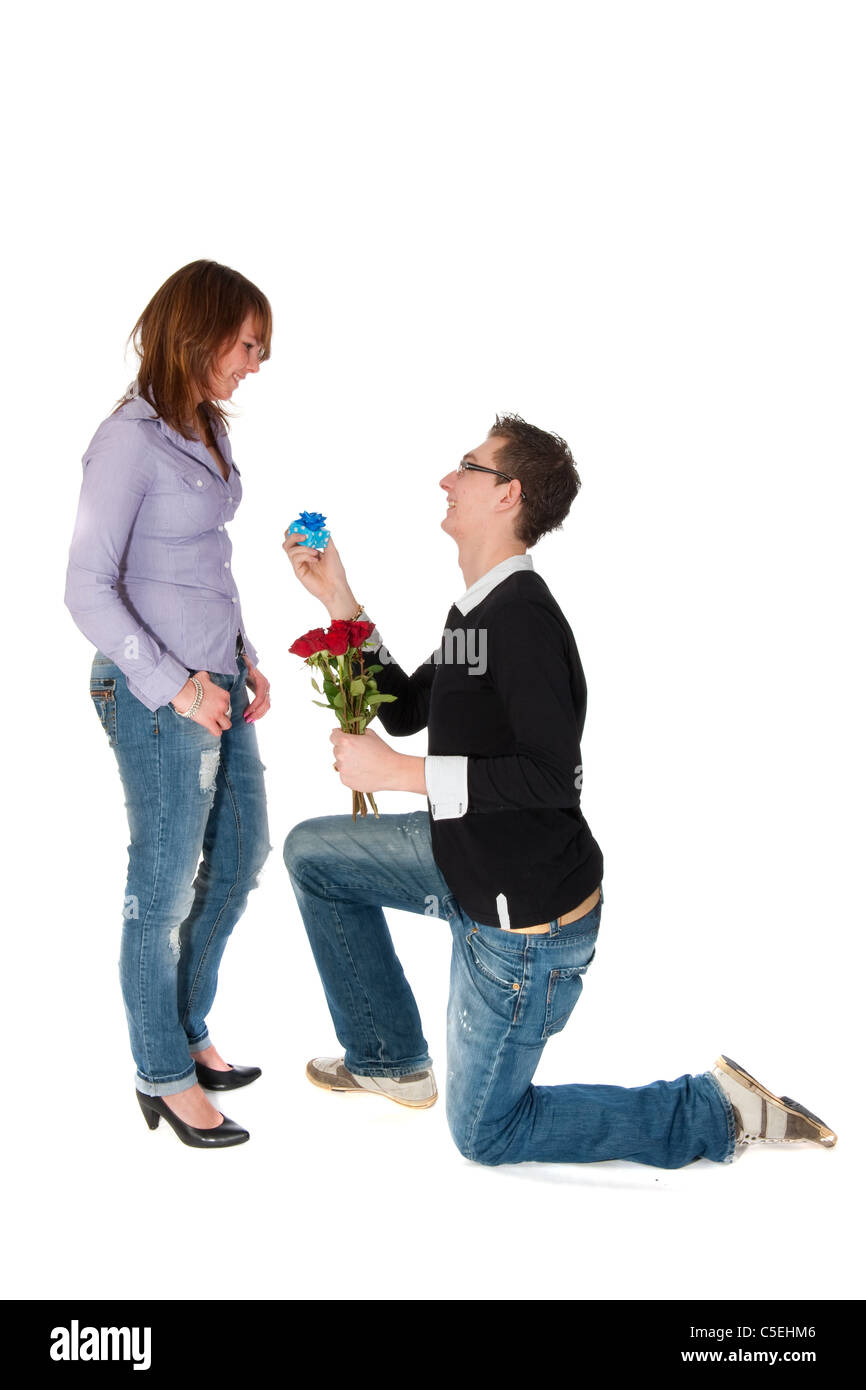 Young man is asking his girlfriend for a marriage Stock Photo - Alamy