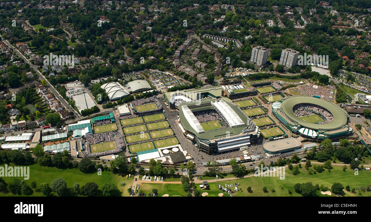 Aerial view of the All England Lawn Tennis Club during play at the 2011 Wimbledon Tennis Championships Stock Photo