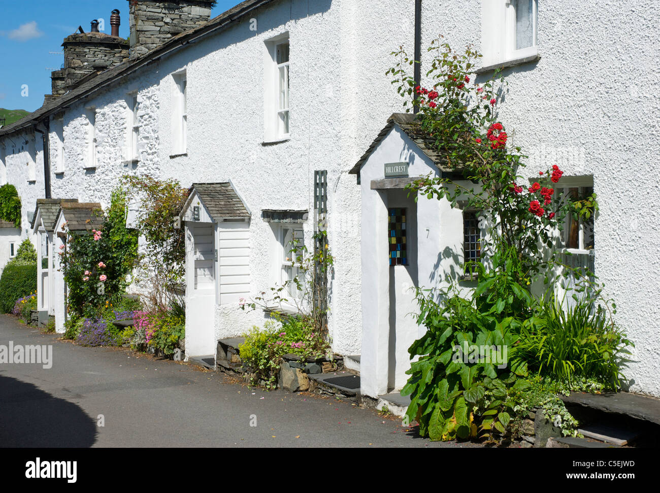 Terrace of whitewashed houses in Ambleside, Lake District National