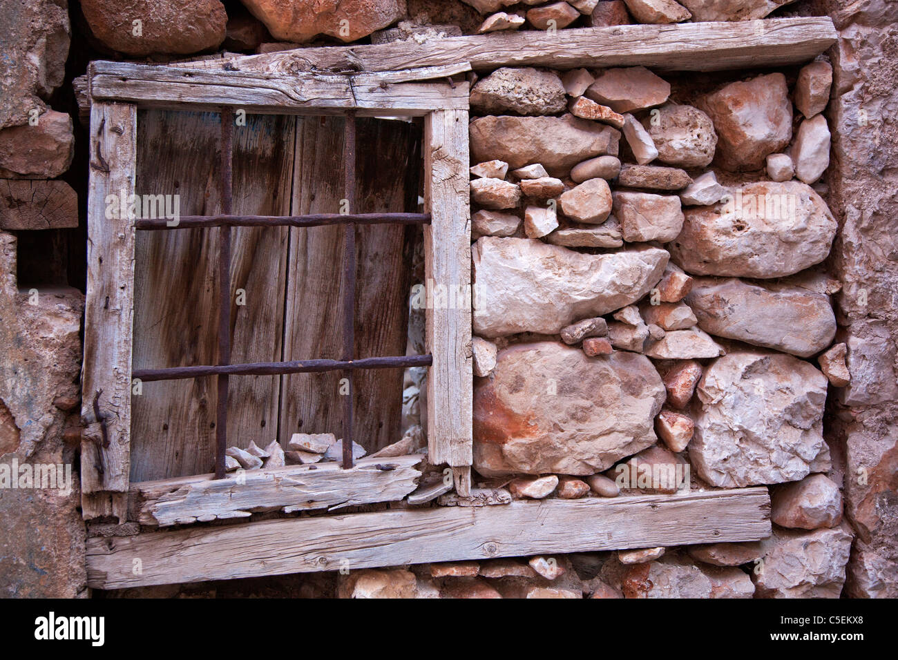 Wooden doors and windows in Kalcan, Turkey Stock Photo