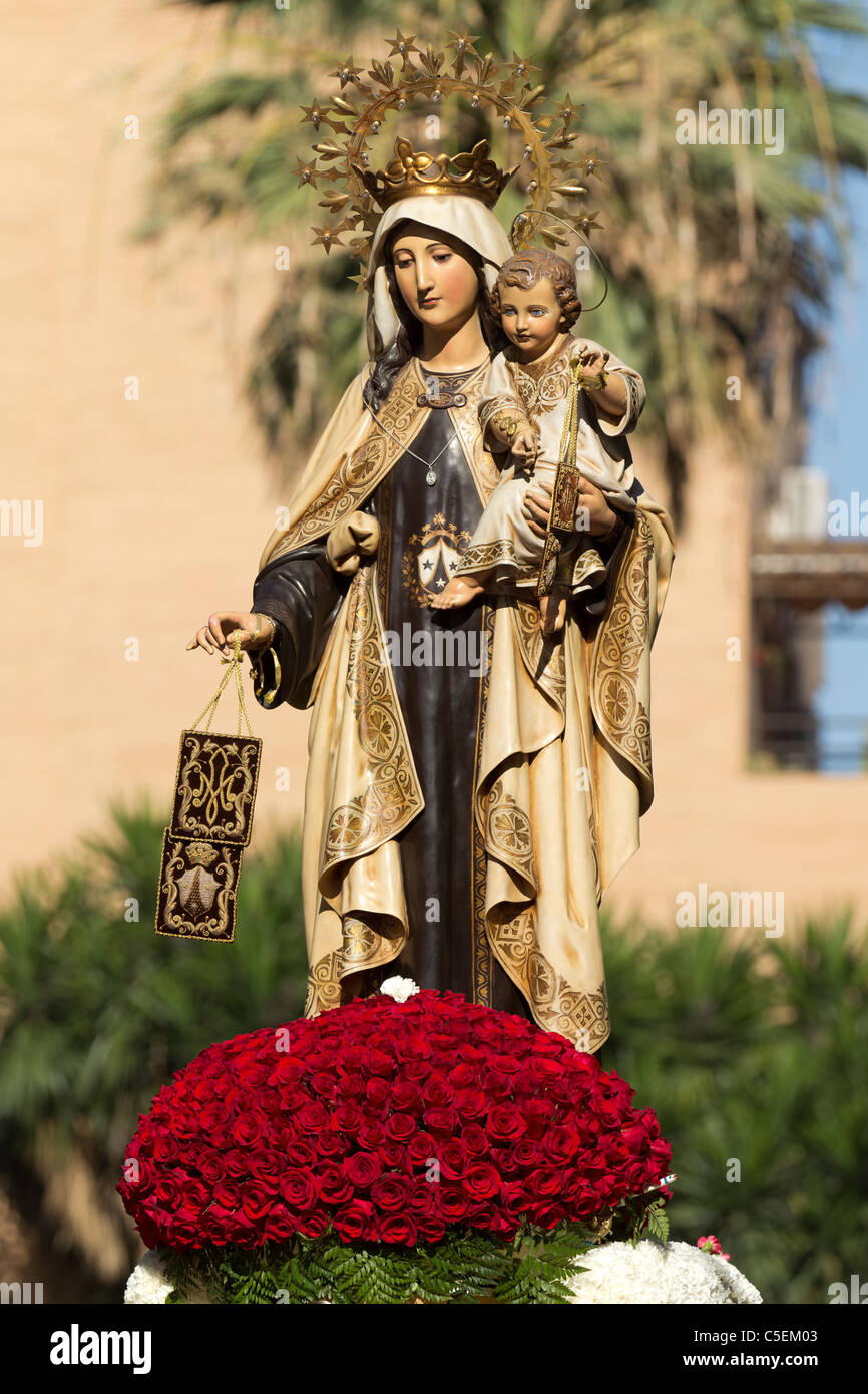 Religious image of the Virgin during the 'Virgen del Carmen' festival ...