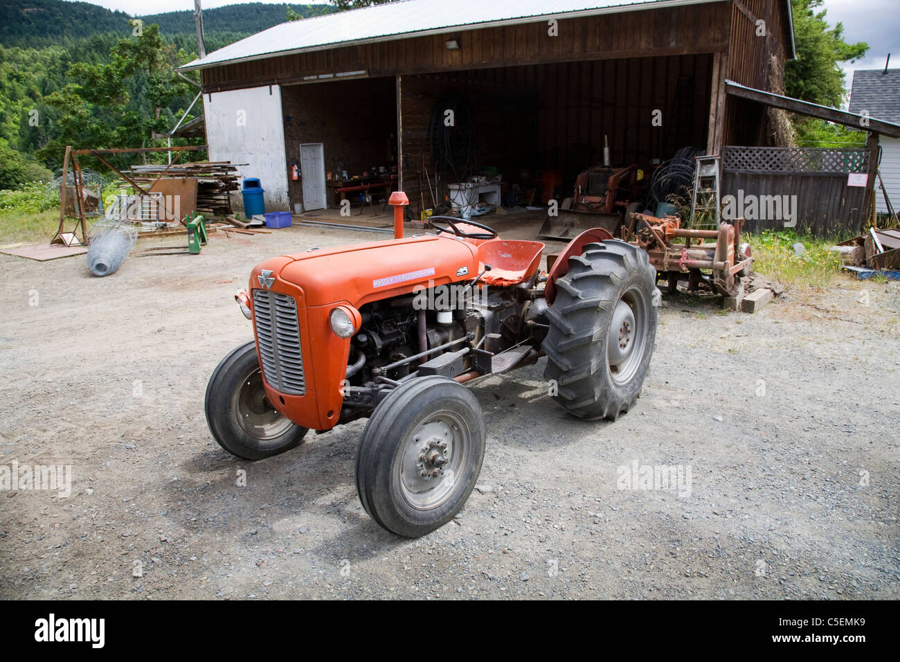 A massey ferguson antique tractor on a farm in Vancouver Island, Canada