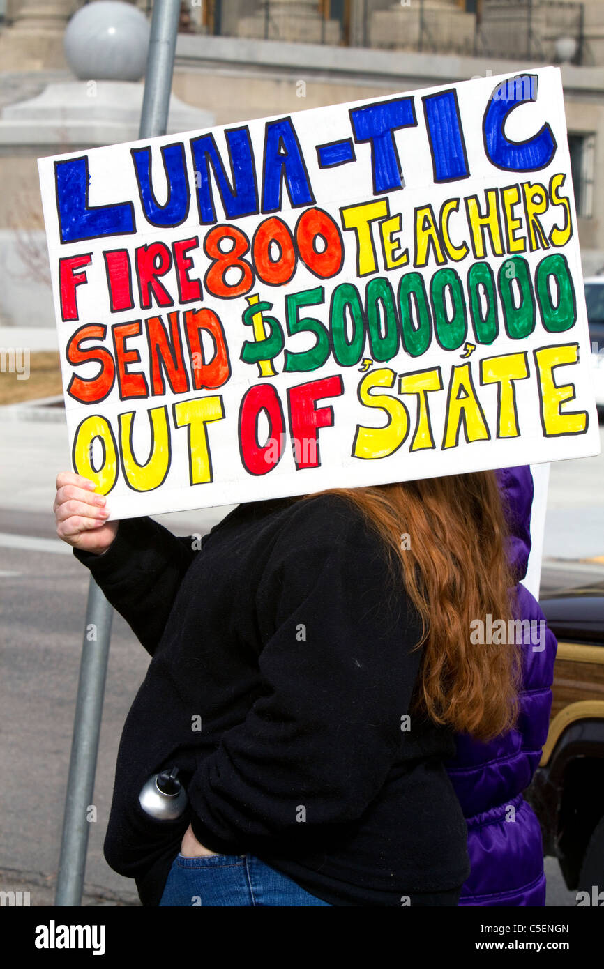 People protest cuts to education funding in Boise, Idaho, USA. Stock Photo