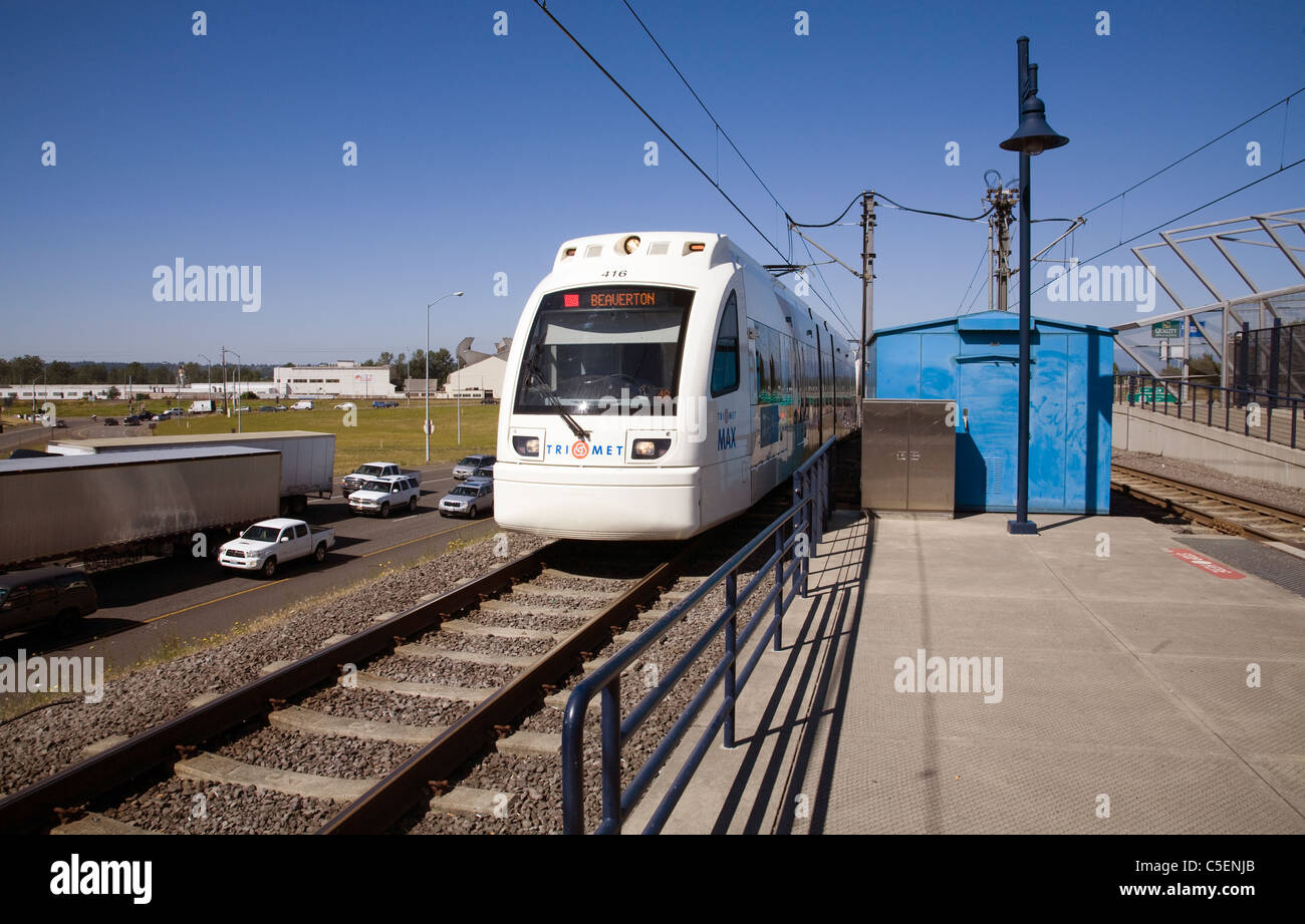 The Max, light rail, TriMet train in Portland, Oregon Stock Photo