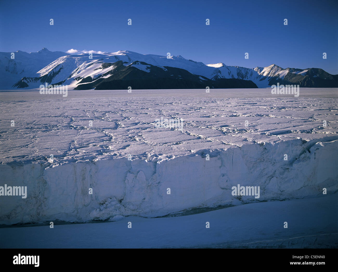 Aerial view of Campbell Ice Tongue in Ross Sea, Antarctica Stock Photo
