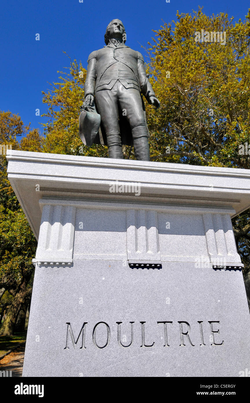 Statue of General William Moultrie at White Point Gardens Park Stock