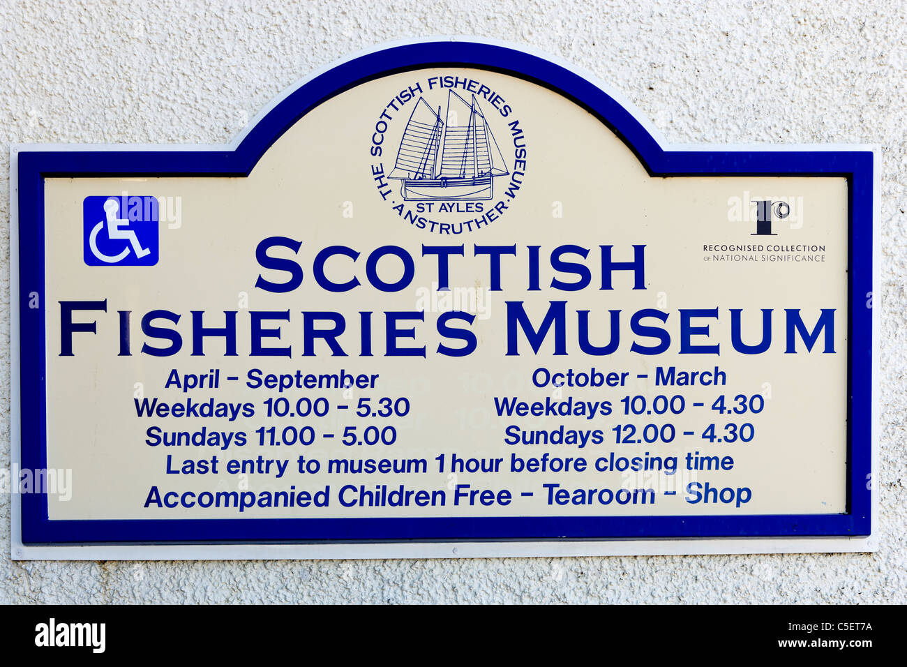 Sign for the Scottish Fisheries Museum, Anstruther, East Neuk, Fife, Scotland, UK Stock Photo