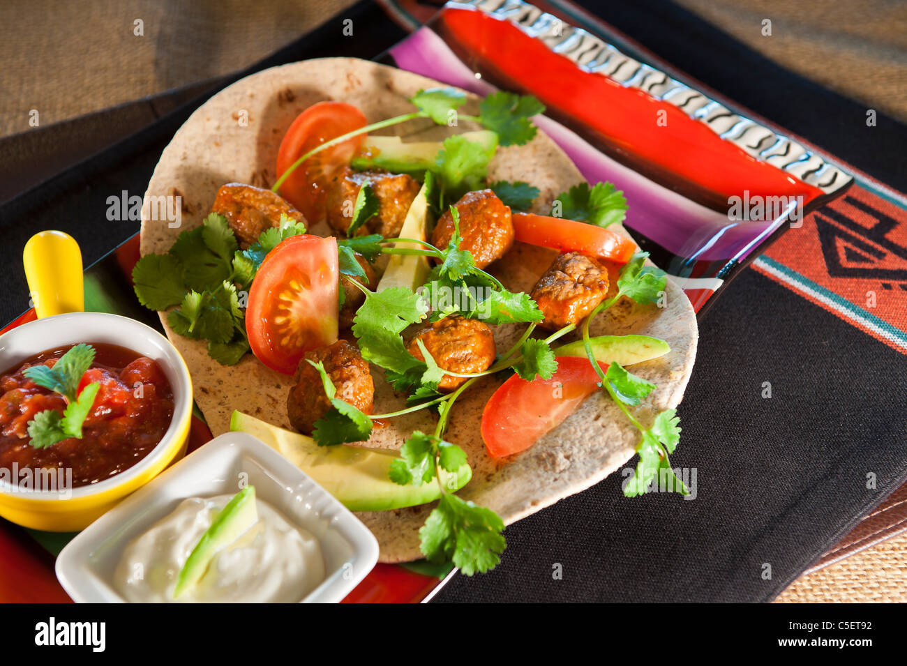 Yummy Sonoran meatball soft taco. Stock Photo