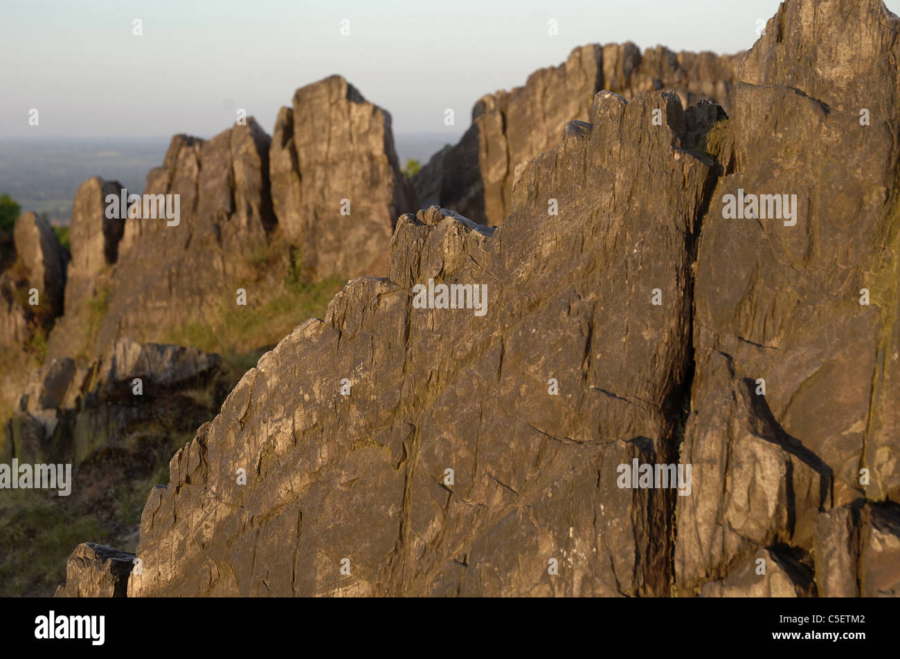 Precambrian rock formations on Beacon Hill, Leicestershire. Stock Photo