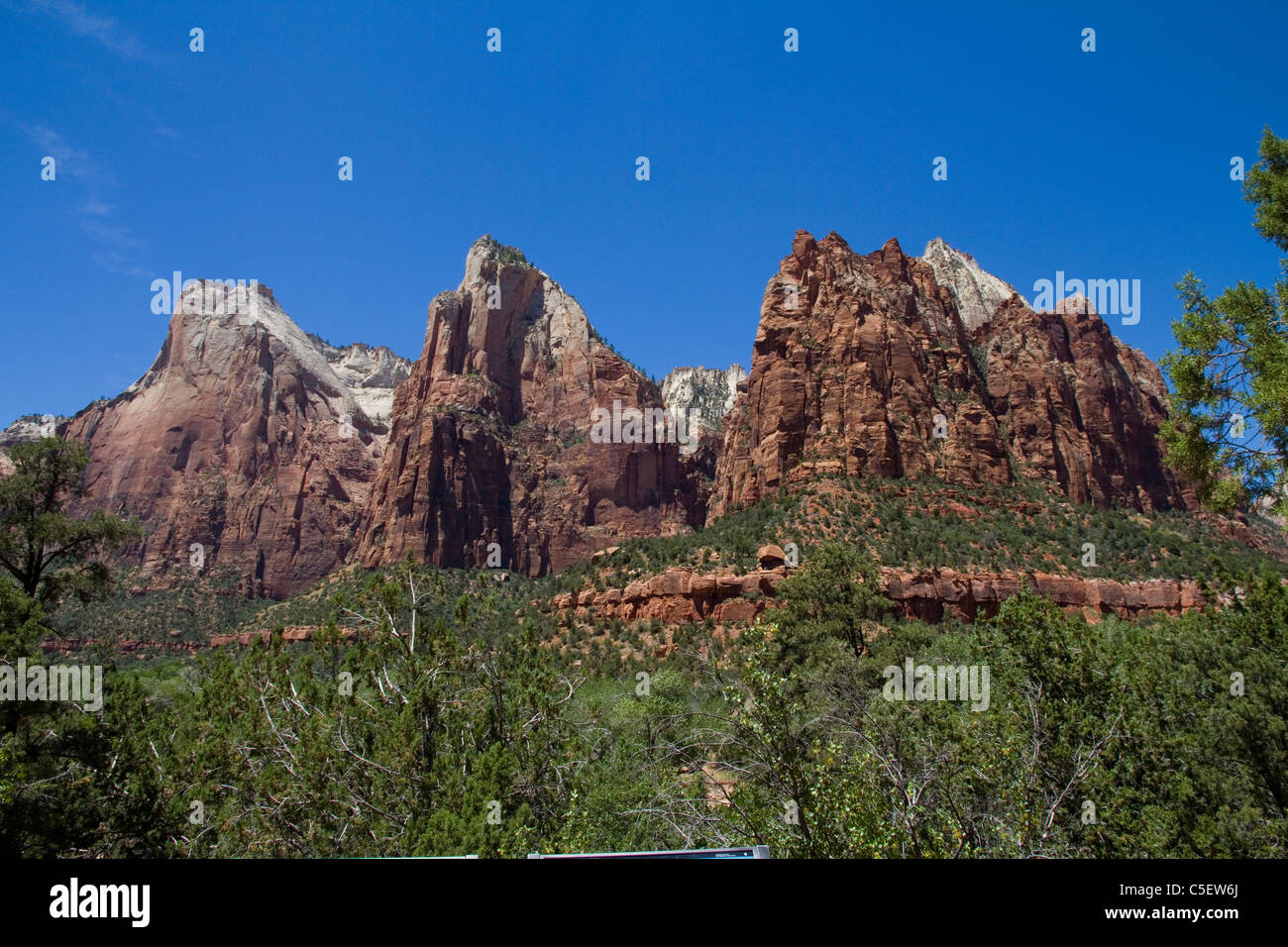 Abraham, Isaac and Jacob Peaks, Upper Zion Canyon, Zion National Park, UT Stock Photo