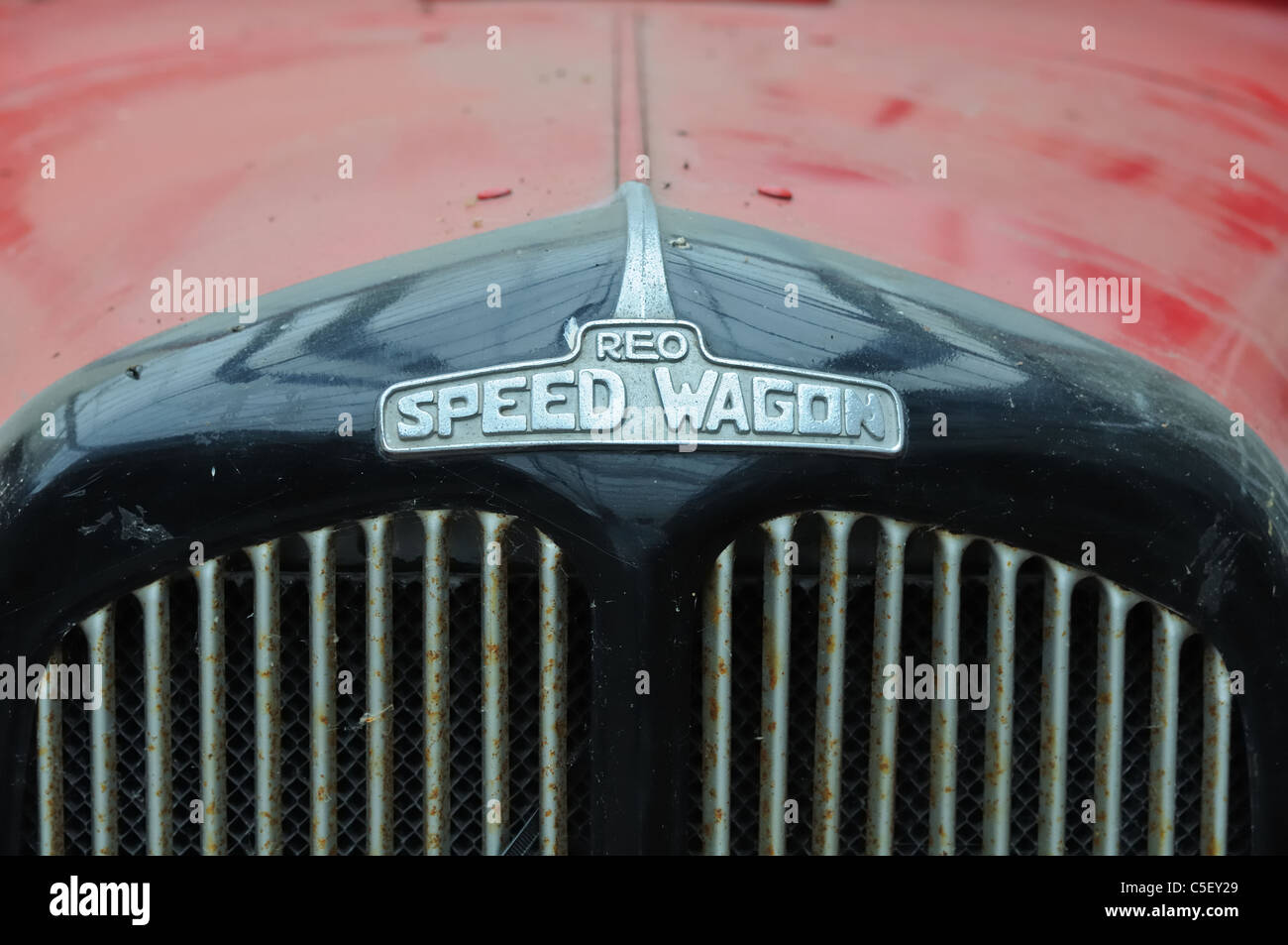 Badge and grill of an REO Speed Wagon truck built in the first half of the 20th century in America Stock Photo