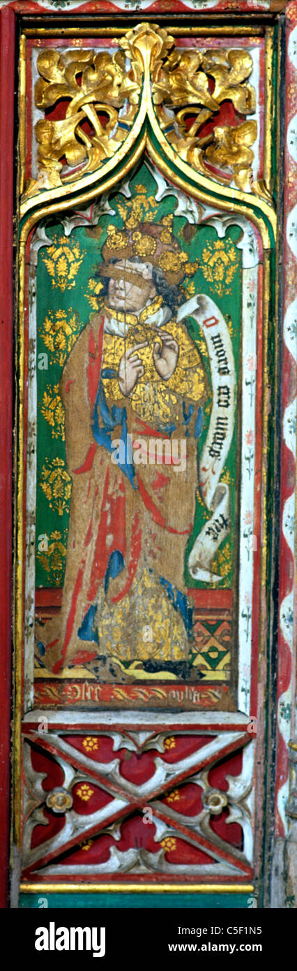 Thornham, Norfolk, Rood Screen, Prophet Hosea, 15th century rood screen, painted Old Testament Prophets Stock Photo