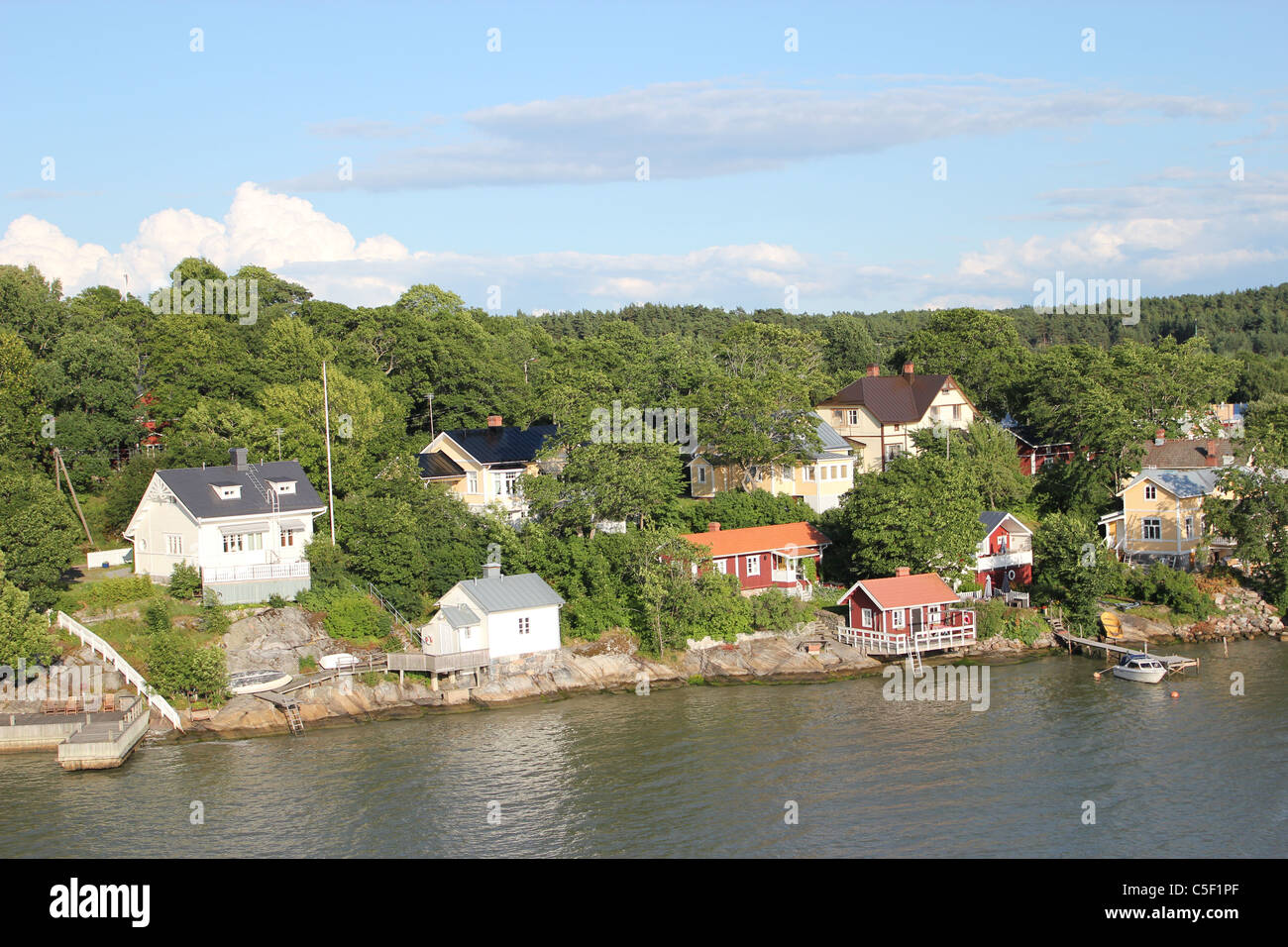 Houses on coast of Stockholm, Sweden Stock Photo