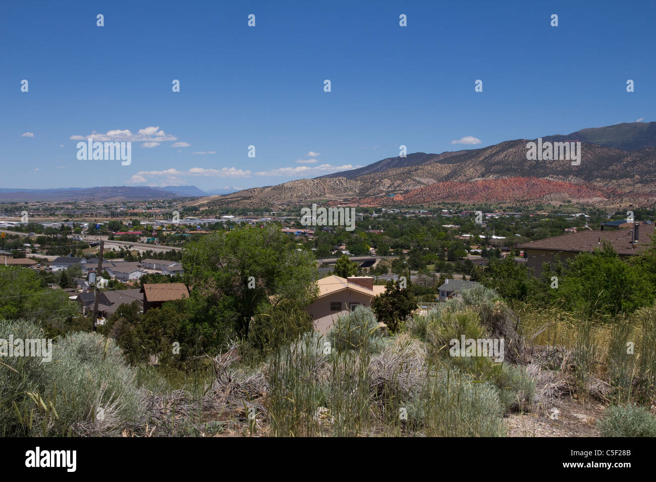 Overview of Cedar City from the southern foothills, Cedar City, UT. Stock Photo