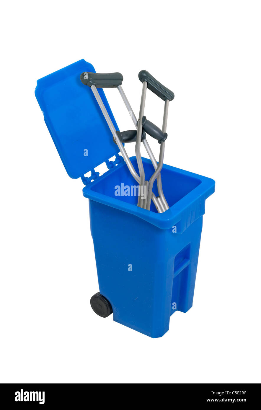 Crutches In A Recycle Bin Used To Hold Items To Be Reduced And Reused To Help The Environment Path Included Stock Photo Alamy