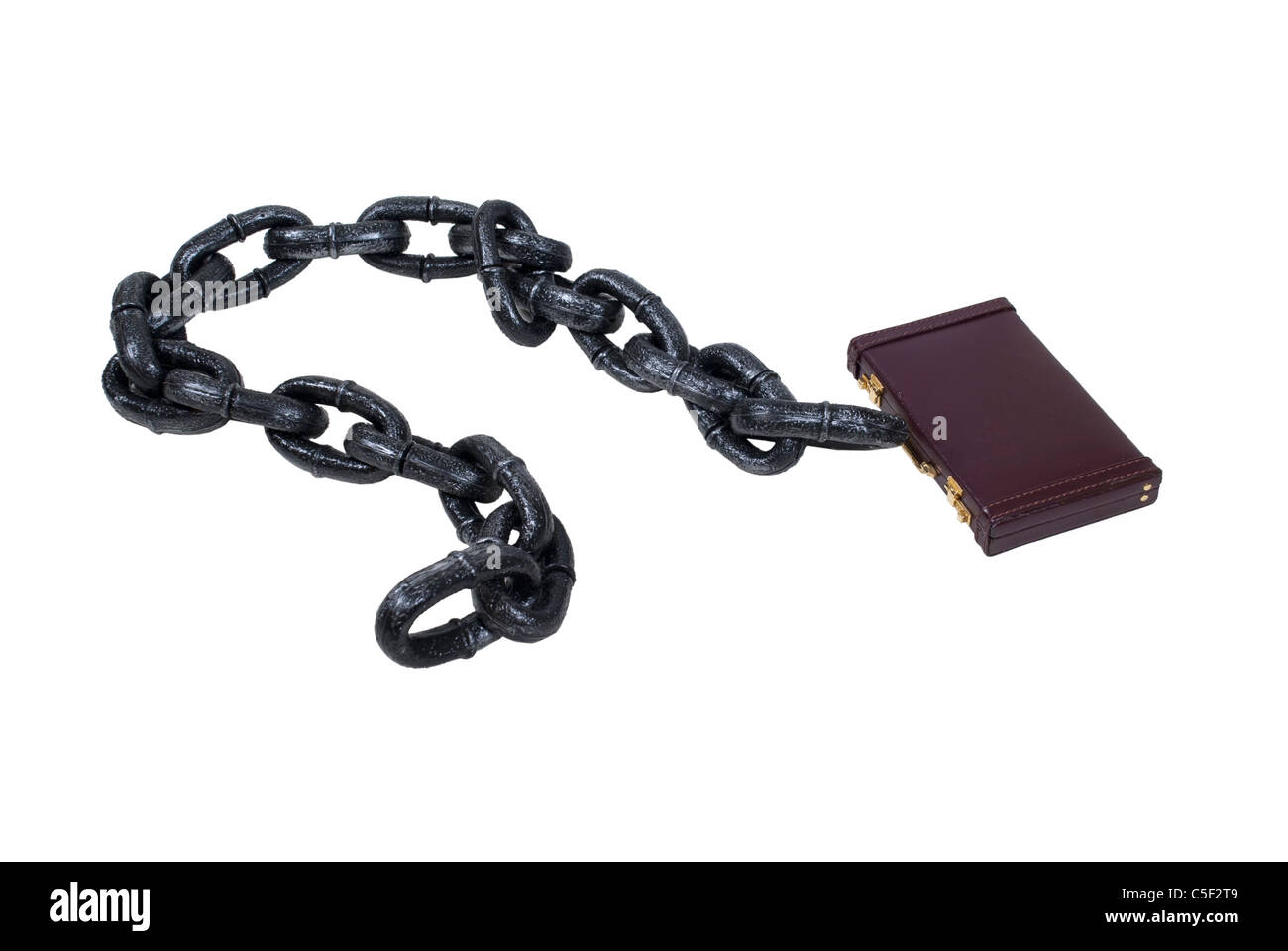 Strength behind work shown by a heavy metal chain linked to a briefcase - path included Stock Photo