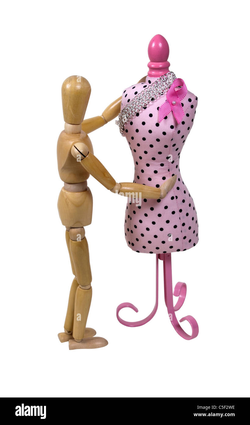 Model window dressing starting with a pink dress form used for dressmaking and merchandising - path included Stock Photo