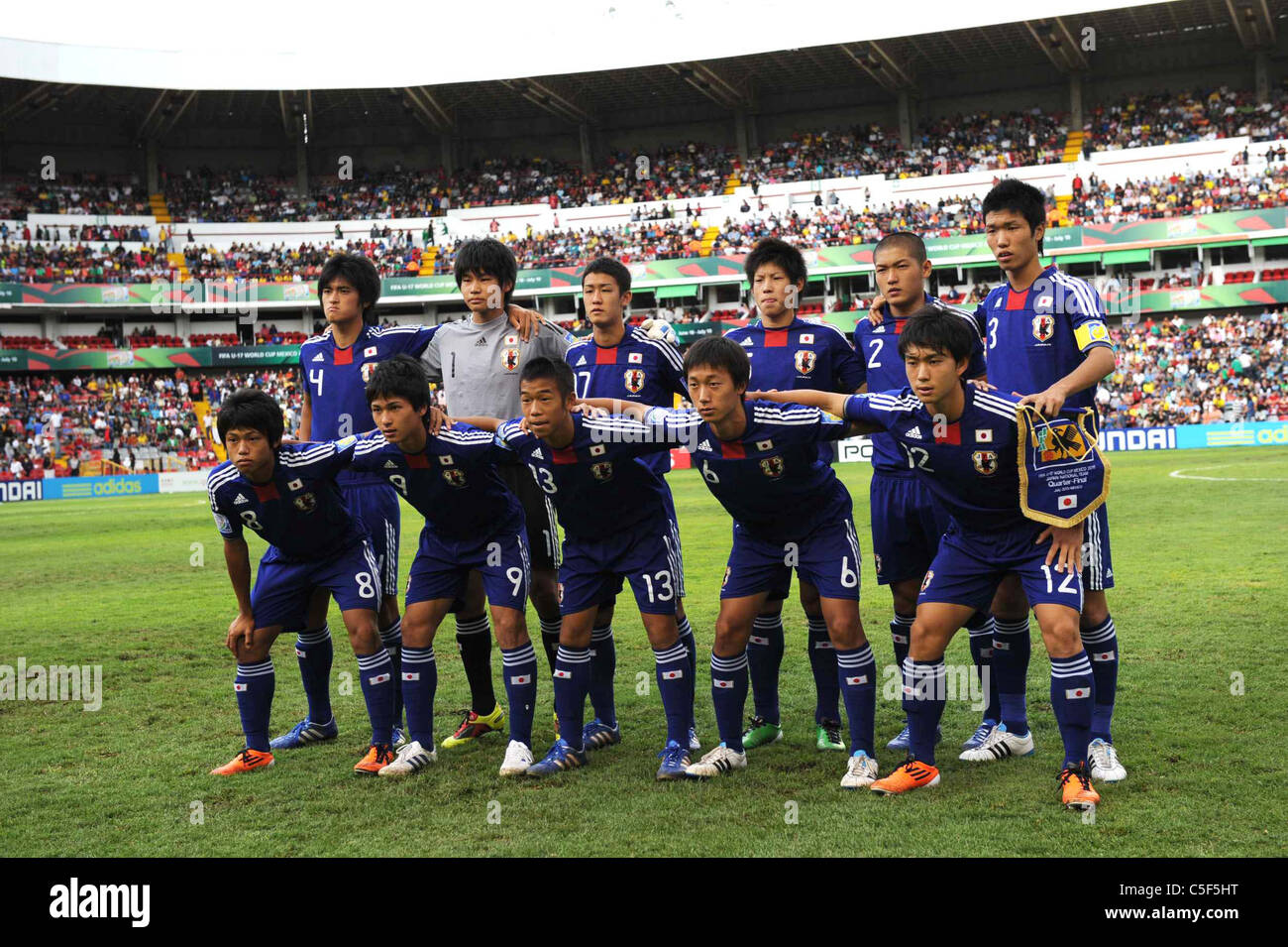 Japan team group line-up before the 2011 FIFA U-17 World Cup Mexico Quarterfinal match between Japan 2-3 Brazil. Stock Photo