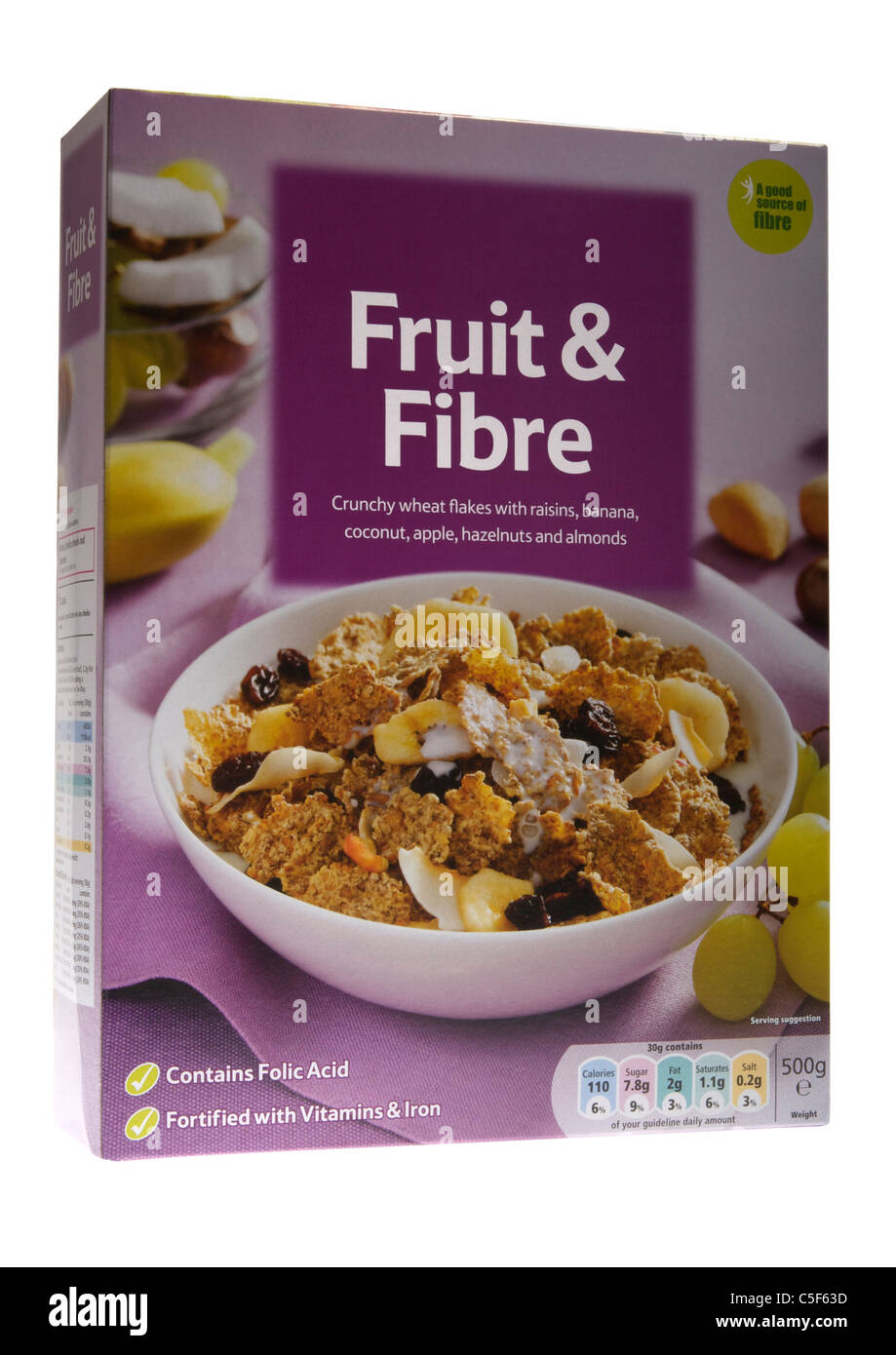 Box of fruit and fibre cereal on white background Stock Photo Alamy