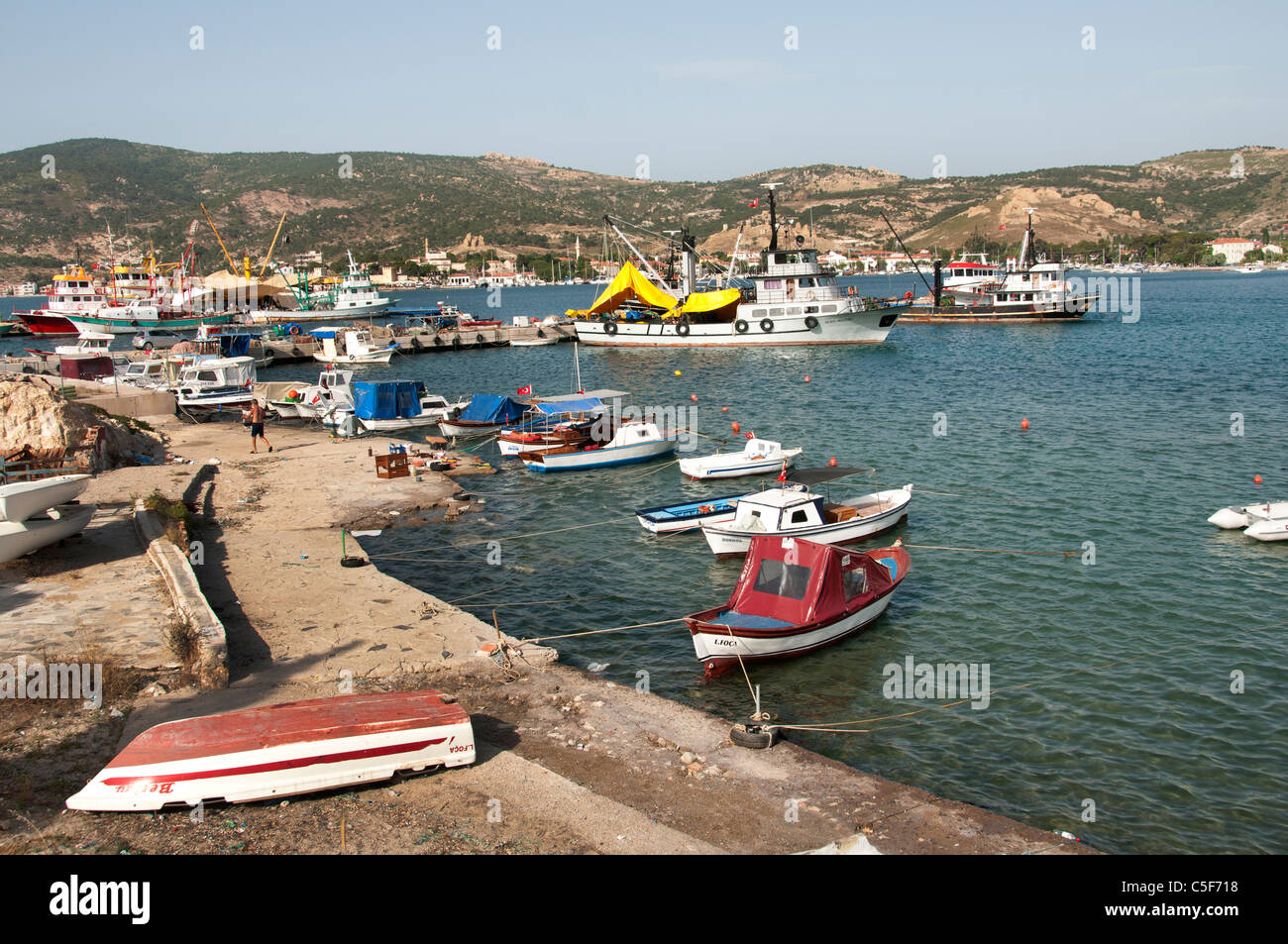 Foca Fishing Port Harbor Izmir Turkey  swimming Stock Photo