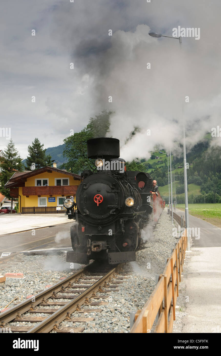 Zillertal, Tyrol, Austria, Steam hauled tourist train on the narrow gauge Zillertalbahn The historic Locomotive Stock Photo