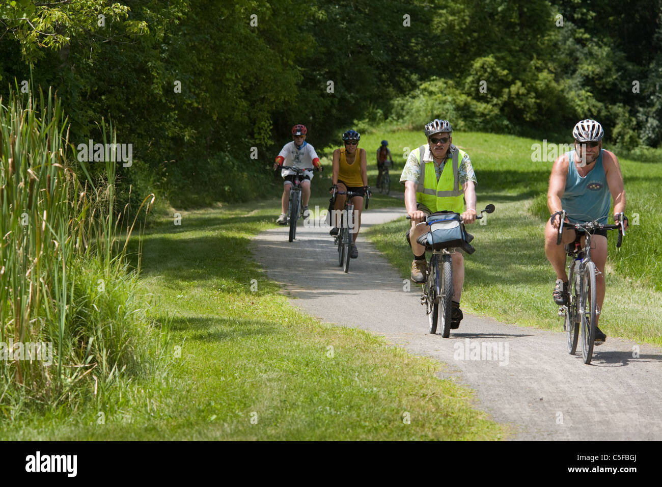 Cycling the canalway trail, Erie Canal Bike Tour, Mohawk Valley, New York State, USA Stock Photo