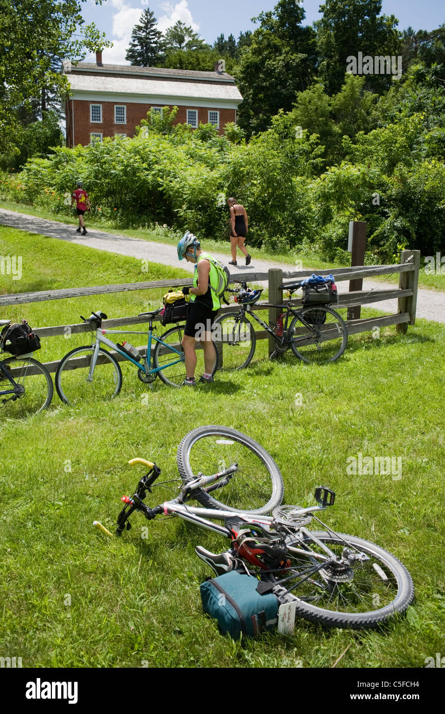 Bikers stop to visit Herkimer Home, Cycling The Erie Canal Bike Tour, Mohawk Valley, New York State, USA Stock Photo