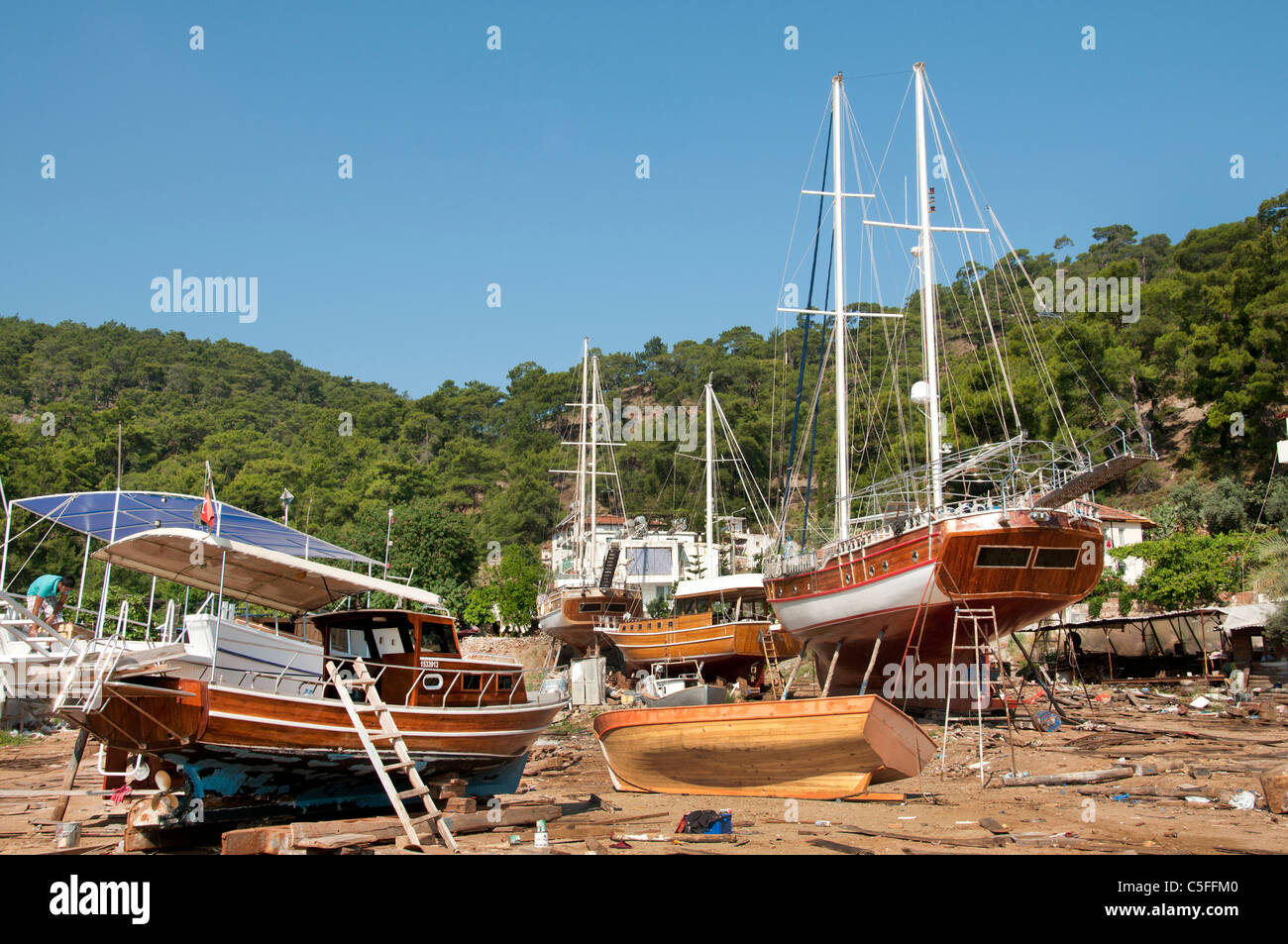 Fethiye wharf shipyard sailing boat Turkey Stock Photo