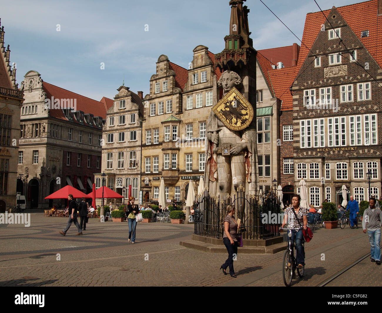 Statue of Roland on market place Bremen - Bremen, Deutschland, Free Hanseatic City of Bremen, Germany Stock Photo