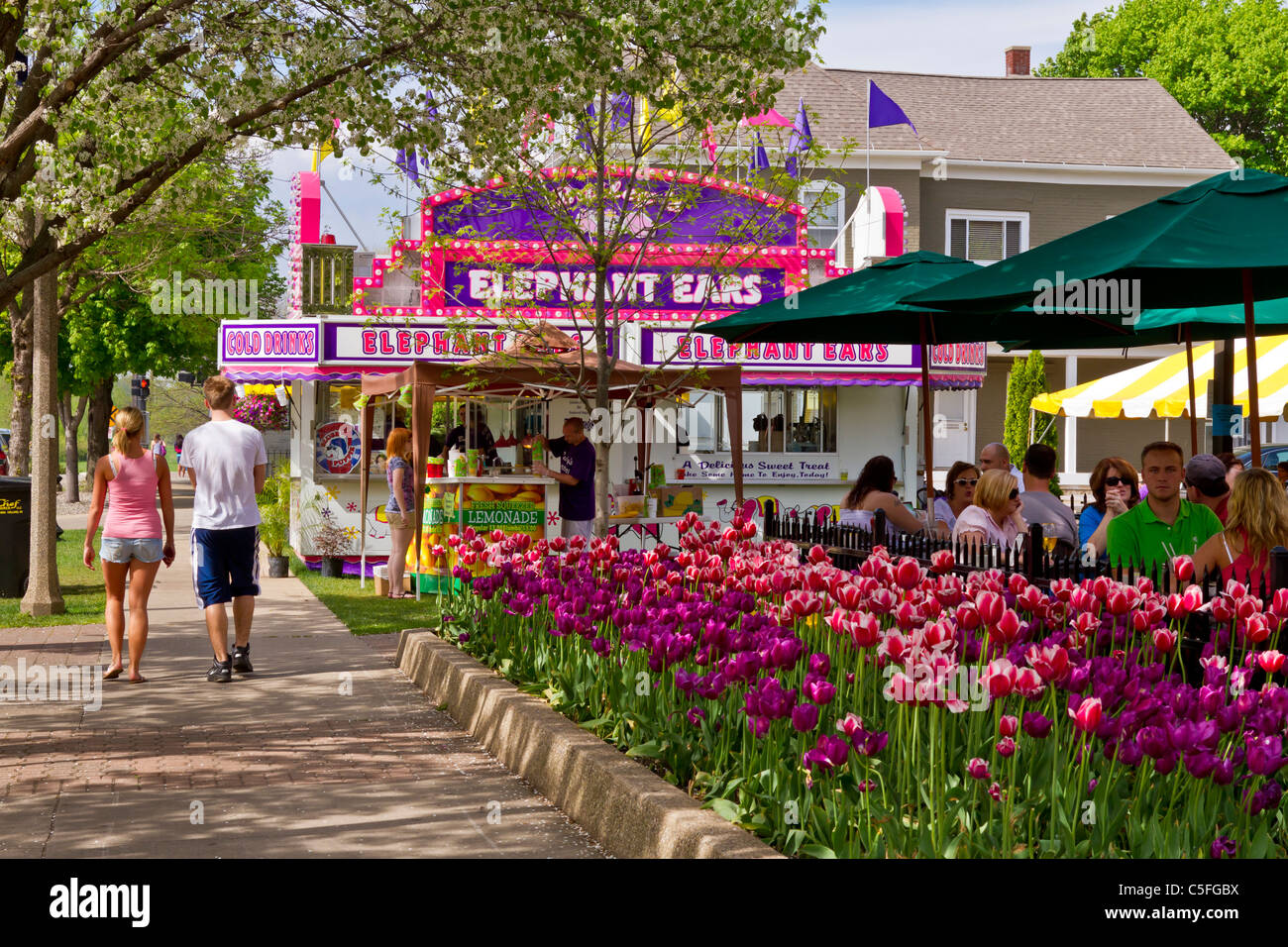 An outdoor refreshment stand at the Tulip Time festival in Holland
