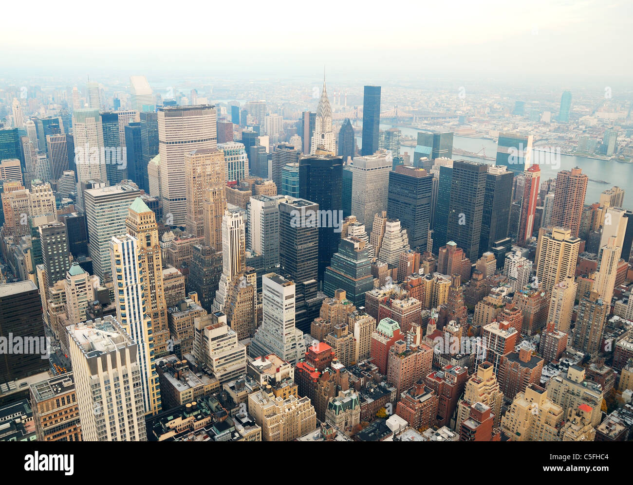 New York City Manhattan skyline aerial view with street and skyscrapers ...
