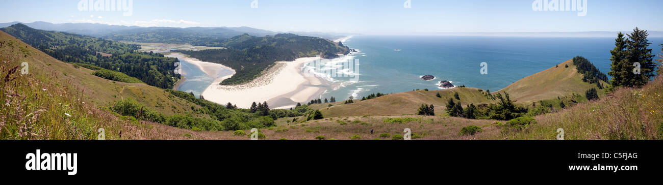 Looking south along the Oregon coast as viewed from a trail on Cascade Head. Stock Photo