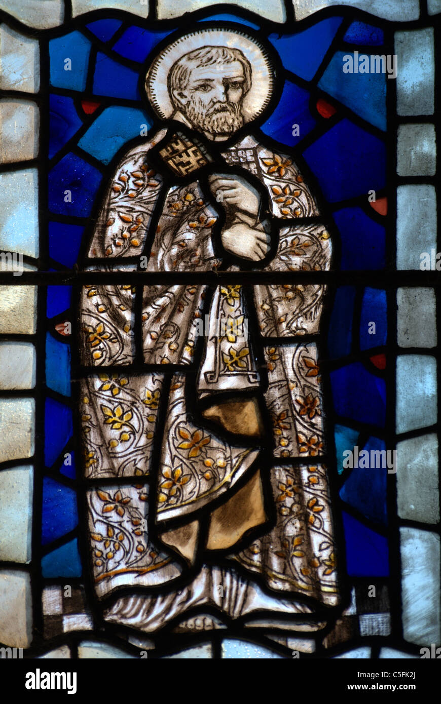 Section of stained glass depicting St.Peter, brother of Andrew both fishermen making a living from the sea of Gahilee. Stock Photo