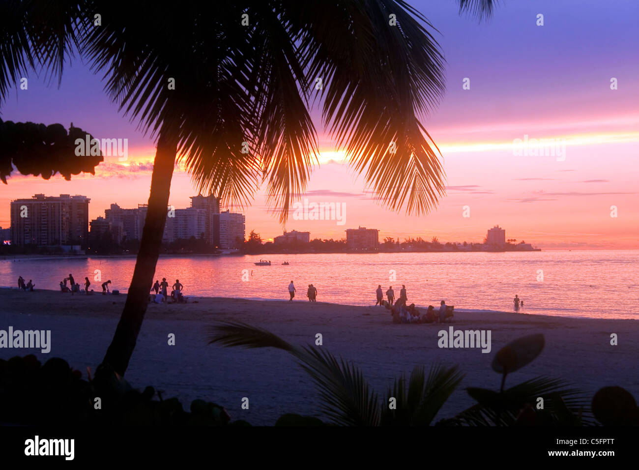 A beautiful sunset in the Isla Verde section of San Juan Puerto Rico. Stock Photo